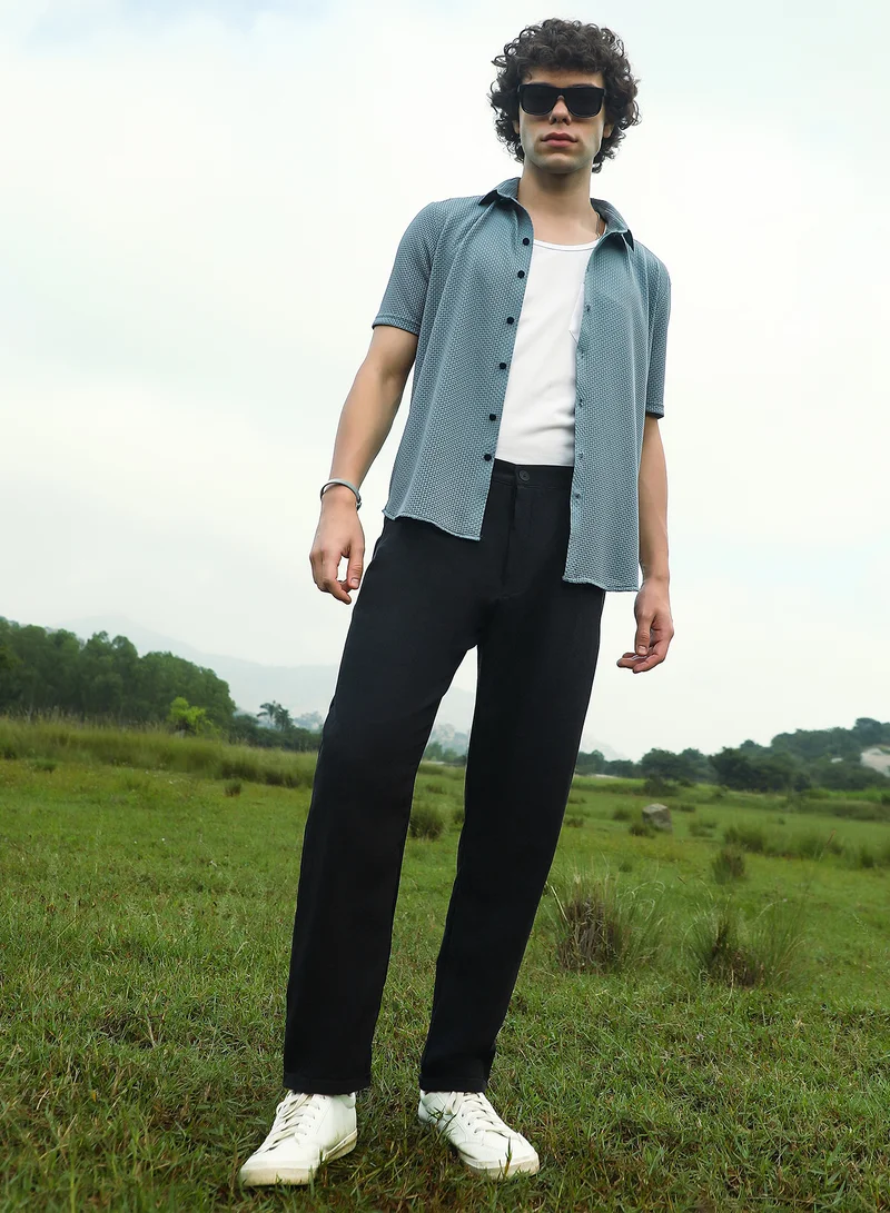 CAHOOT  Men's Onyx Black Velvique Tailored Trousers For Casual Wear | Mid-Rise | Regular Fit | Button Closure | Trousers Crafted With Comfort Fit For Everyday Wear for Men | Best Price UAE